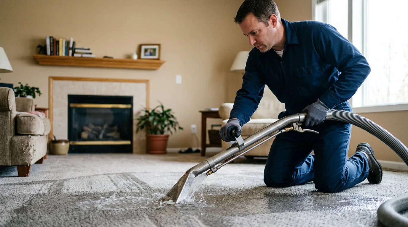 Water damage restoration technician working near Allouez, MI